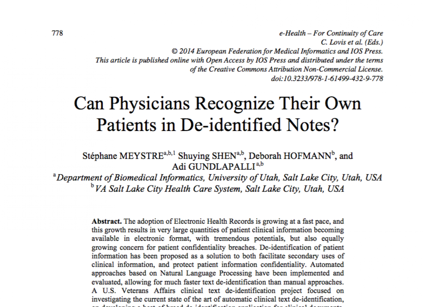 Can Physicians Recognize Their Own Patients in De-identified Notes?